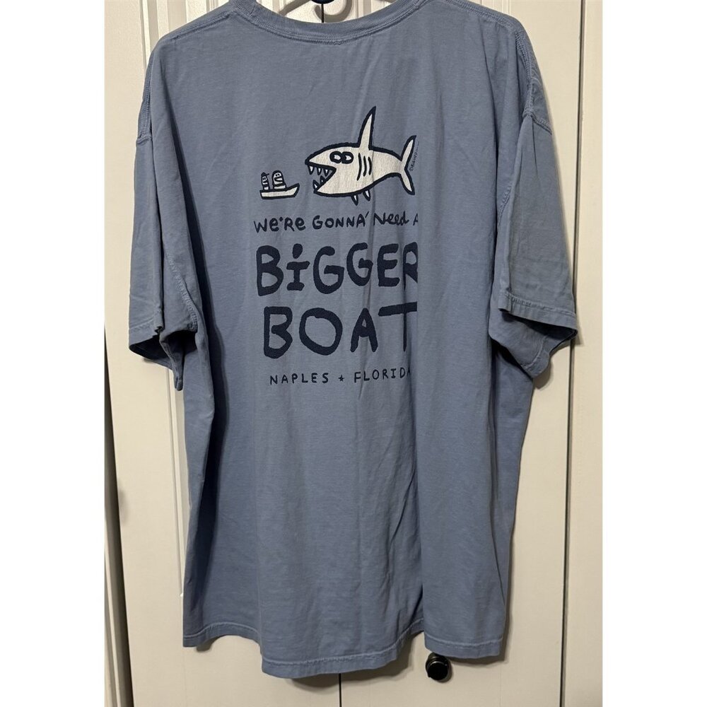 Vintage Big Hed Designs Mens T Shirt Naples Florida Shark Boat 2XL Blue